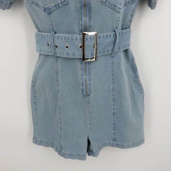Missguided Women 4 Blue Jean Denim Stretch Zip Playsuit Romper One Piece NEW - Picture 4 of 11